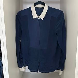 Zara Blue and White Collar Thin Blouse